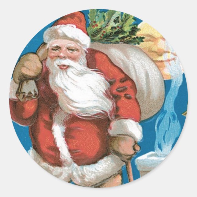 Vintage Santa with Moon Classic Round Sticker (Front)