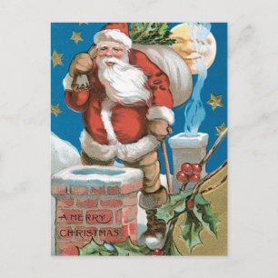 Vintage Santa with Moon Holiday Postcard