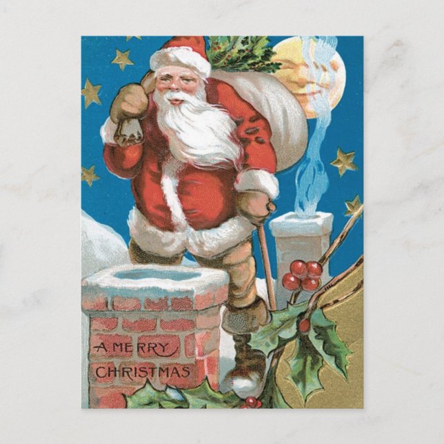 Vintage Santa with Moon Holiday Postcard (Front)