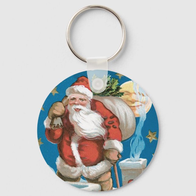 Vintage Santa with Moon Key Ring (Front)