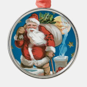 Vintage Santa with Moon Metal Tree Decoration