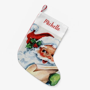 Vintage Santa with Name Small Christmas Stocking