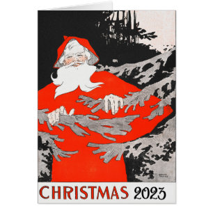 VINTAGE SANTA WITH PINE TREE Christmas