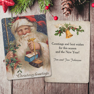 Vintage Santa with Presents Holiday Card