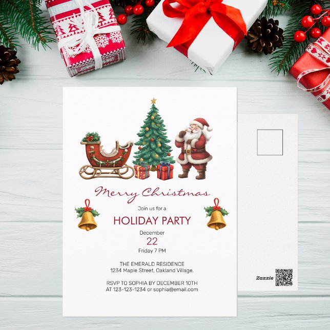 Vintage Santa with sleigh & Christmas Party Invitation Postcard (Creator Uploaded)
