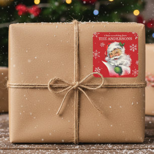 Vintage Santa With Snowflakes Custom Christmas Square Sticker