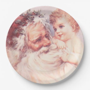 Vintage Santa With Sweet Small Child Paper Plate