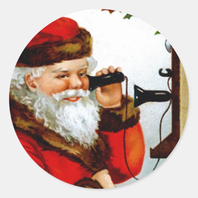 Vintage Santa with Telephone Classic Round Sticker (Front)