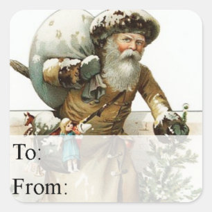 Vintage Santa With Toys and Tree Gift Tag