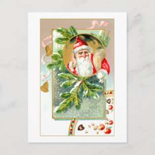 Vintage Santa with Treats and Snow-Covered Pine Postcard