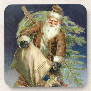 Vintage Santa With Tree Set of Cork Coasters