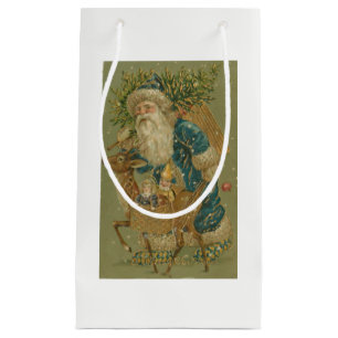 Vintage Santa With Tree Small Gift Bag