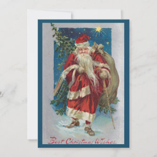 Vintage Santa with Winter Sky Holiday Card