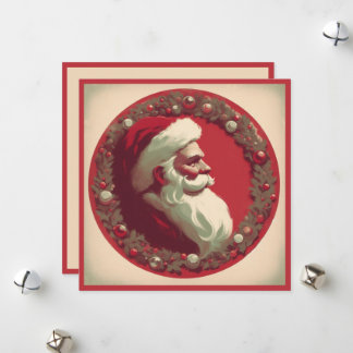 Vintage Santa with Wreath Holiday Card