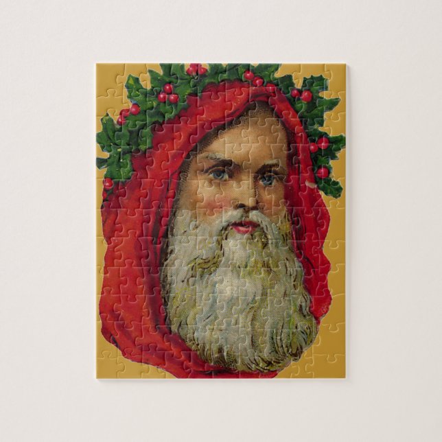 Vintage Santa With Wreath Jigsaw Puzzle (Vertical)