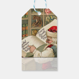 Vintage Santa Working On Naughty and Nice List Gift Tags