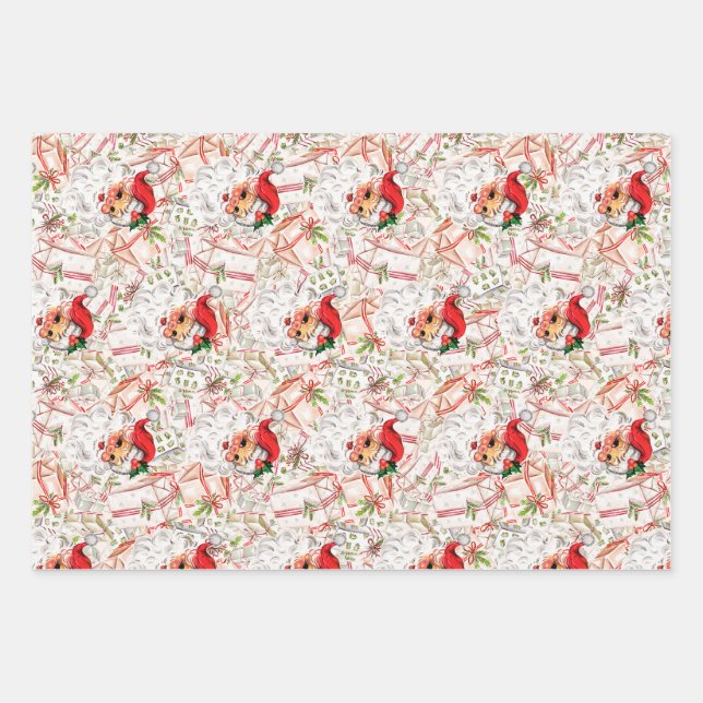 Vintage Santa Wrapping Paper Sheet Set, Santa (Front)
