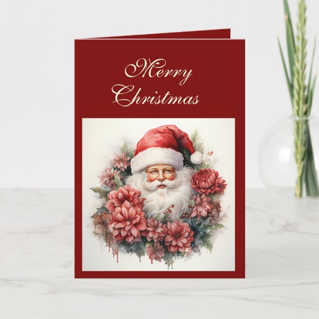 Vintage Santa & Wreath Christmas Card (Front)