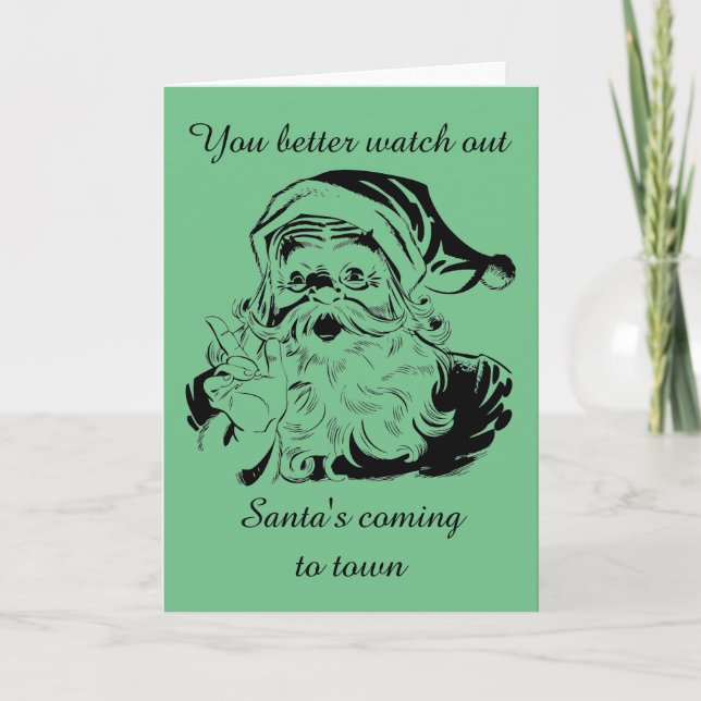 Vintage Santa's Coming to Town Holiday Card (Front)