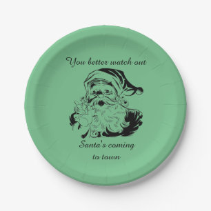 Vintage Santa's Coming to Town Paper Plate