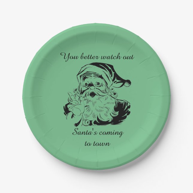 Vintage Santa's Coming to Town Paper Plate (Front)