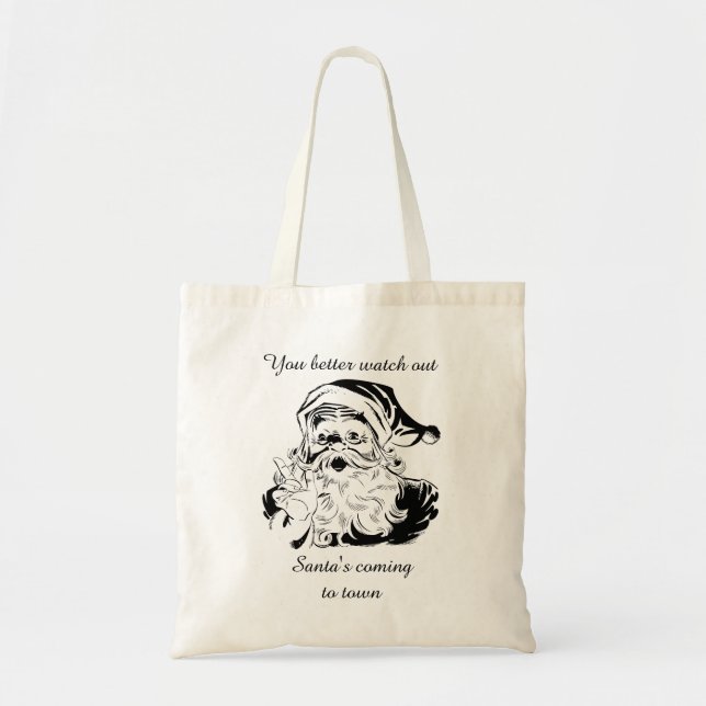 Vintage Santa's Coming to Town Tote Bag (Front)