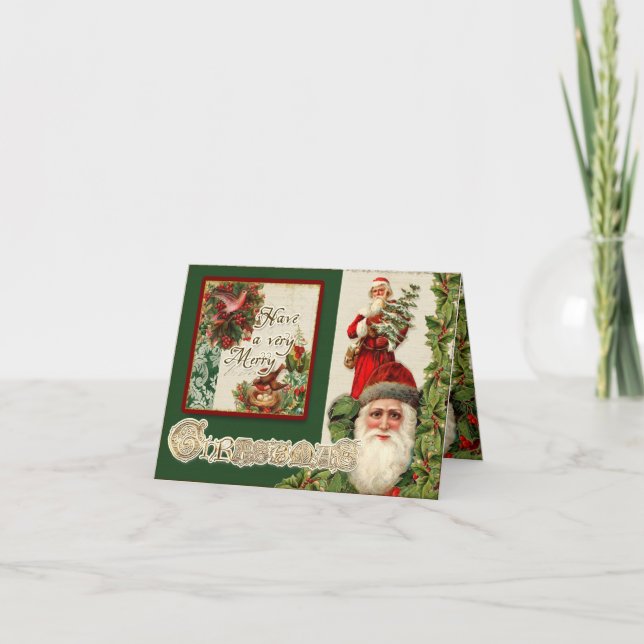 Vintage Santas Elegant Photo Christmas Holiday Card (Front)