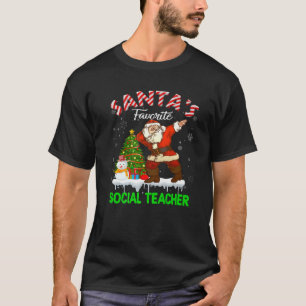 Vintage Santa's Favourite Social Teacher Xmas Tree T-Shirt