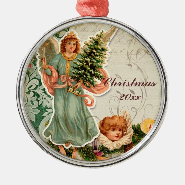Vintage Santas n Holly Elegant Christmas Ornament (Front)