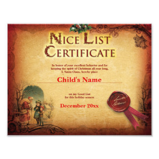 Vintage Santa's Nice List Certificate Photo Print