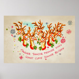 Vintage Santa's Reindeer Poster