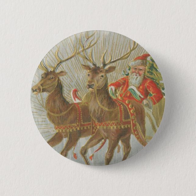 Vintage Santa's Sleigh 6 Cm Round Badge (Front)