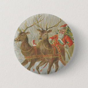Vintage Santa's Sleigh 6 Cm Round Badge