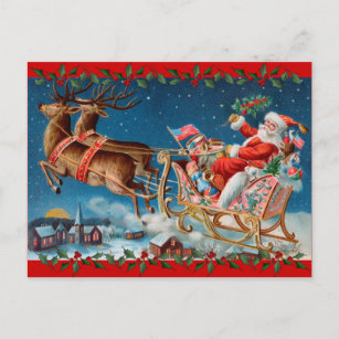 Vintage Santa's Sleigh Holiday Postcard