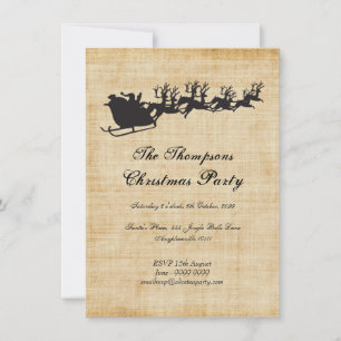 Vintage Santa's Sleigh Reindeer Christmas Party Invitation