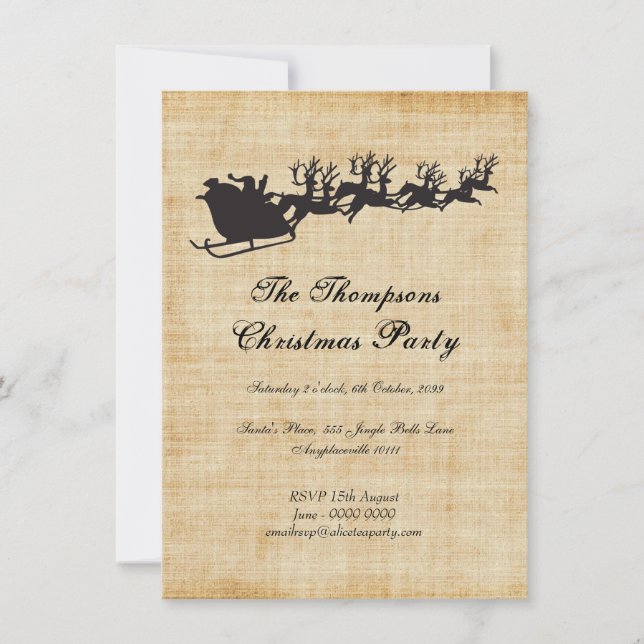 Vintage Santa's Sleigh Reindeer Christmas Party Invitation (Front)