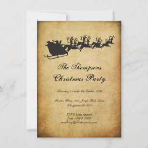 Vintage Santa's Sleigh Reindeer Christmas Party Invitation