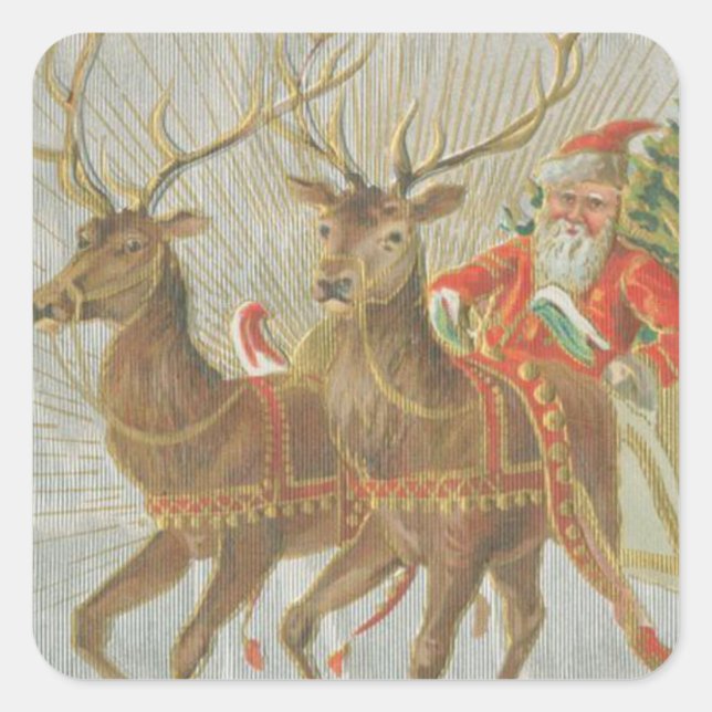 Vintage Santa's Sleigh Square Sticker (Front)