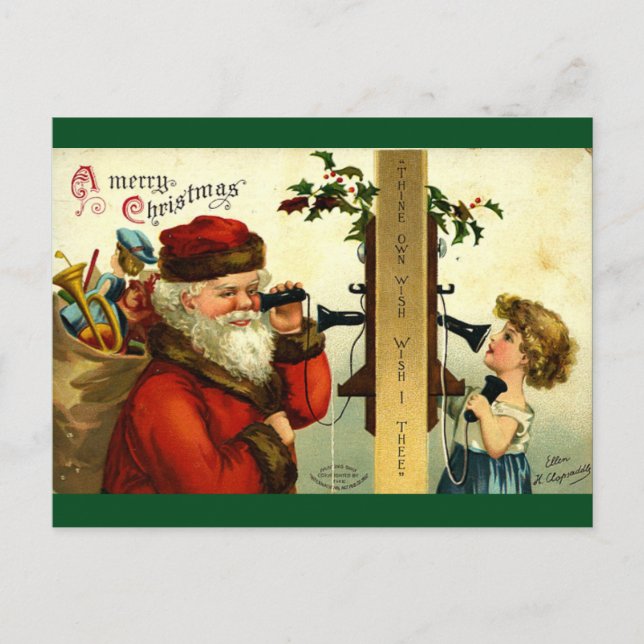 Vintage - Santa's Telephone Call Holiday Postcard (Front)