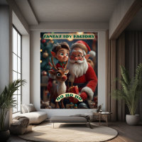 Vintage Santa's Toy Factory Workshop Elf Reindeer 