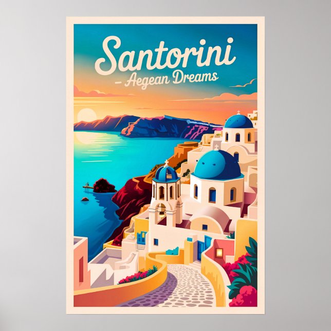 Vintage Santorini Travel - Santorini Architecture  Poster (Front)