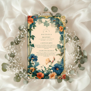Vintage Sapphire Bloom Frame Wedding Enclosure Card