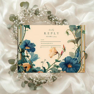 Vintage Sapphire Bloom Frame Wedding RSVP Card
