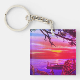 Vintage Sarasota, FL Beach Sunset - Gulf of Mexico Key Ring