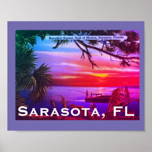 Vintage Sarasota, FL Beach Sunset - Gulf of Mexico Poster