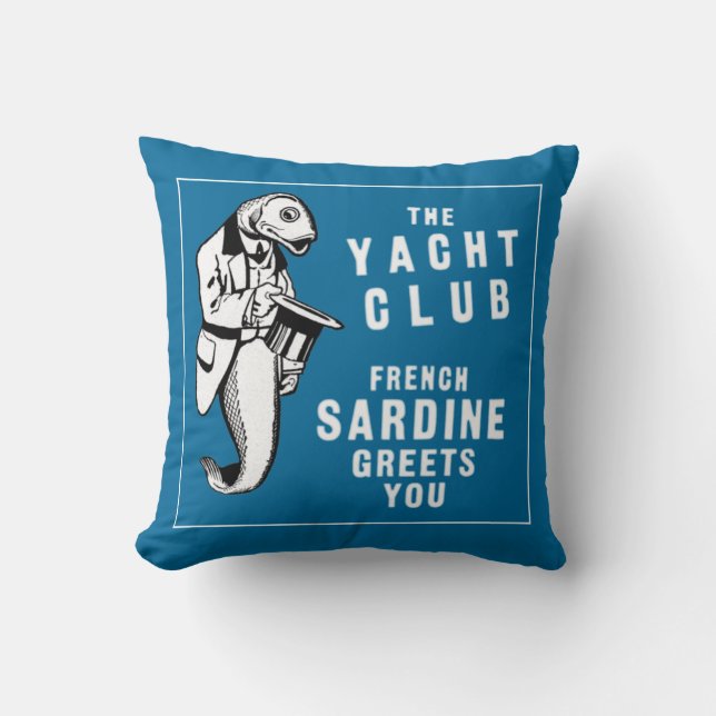 Vintage Sardine Fish Yacht Club Ad Cushion (Front)