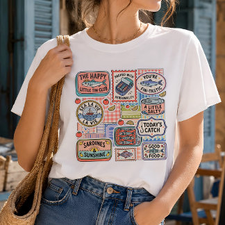 Vintage Sardine Tin Collage Fisherman Core Graphic T-Shirt