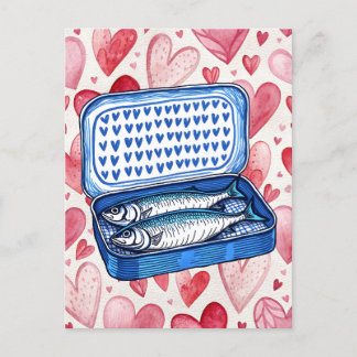 Vintage Sardines Watercolor Hearts Love Card