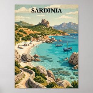 Vintage Sardinia Italy Mediterranean Scenery Poster