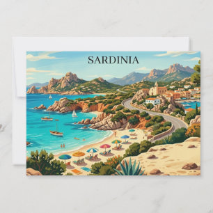Vintage Sardinia Italy Travel Illustration Invitation